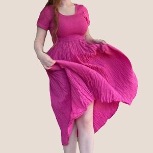 Vintage Pink Smocked Cotton Dress